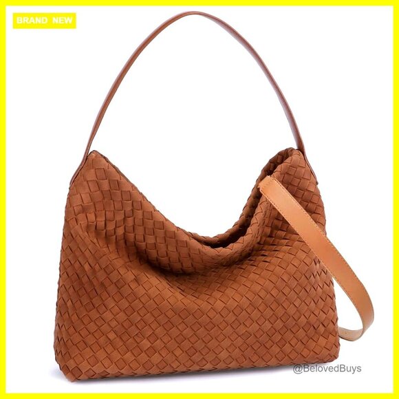 Handbags - Woven Suede Tote Bag with Detachable Strap, Multi-Pocket Purse